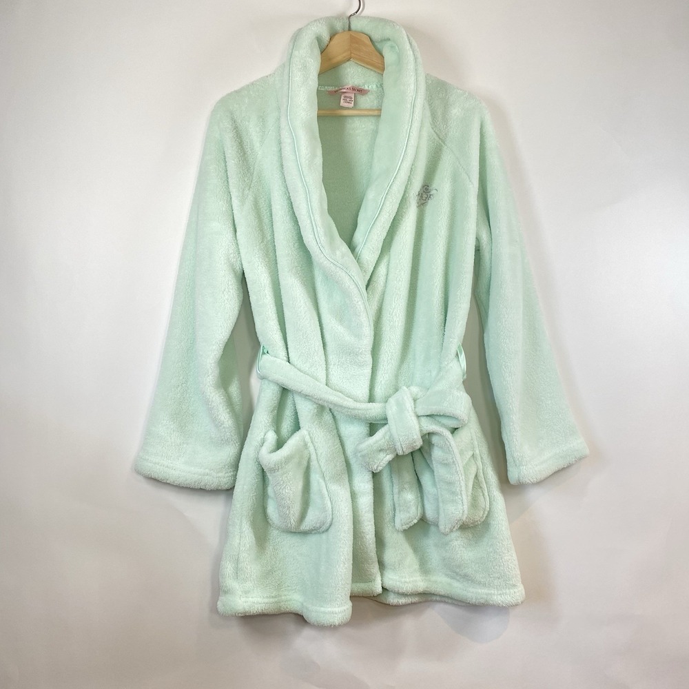 Victoria's Secret Women Angel Cozy Plush Super Soft Short Robe Pastel Mint Sz XS